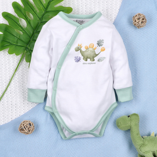 ABN-5562 Dino Explorador Sobre body Nini blanco | Algodón orgánico para recién nacido bebé