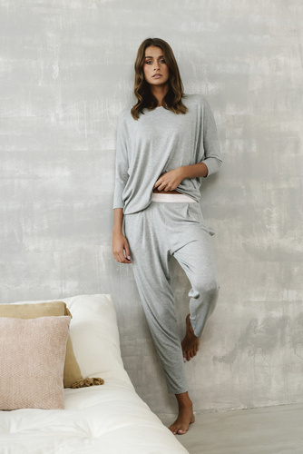 Estilo Conjunto de manga 3/4 para mujer, largo.pantalones melange de moda italiana