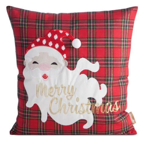 Chp 165 Eurofirany Funda de almohada navideña - a cuadros rojos con Papá Noel e inscripción