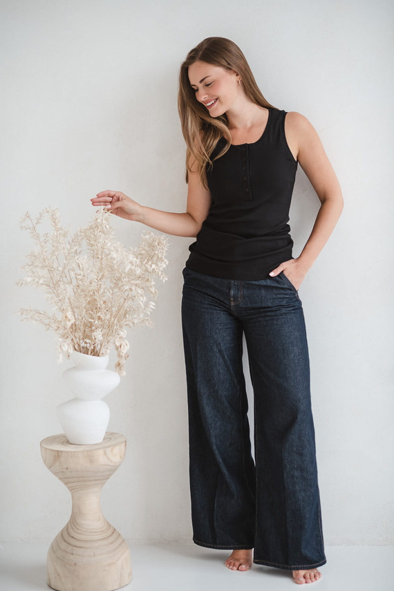 Camiseta Barriguita Embarazo y Lactancia - de canalé, sin tirantes Milk&Love negra