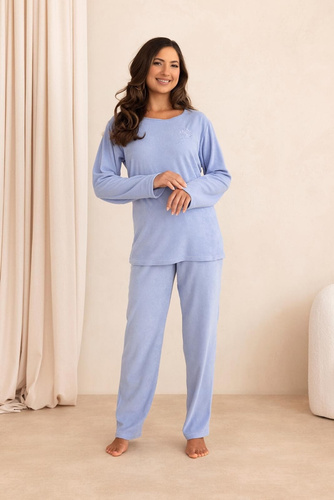 Regina 4023 Froté Pijama cálida para mujer 80% algodón Manga larga Azul