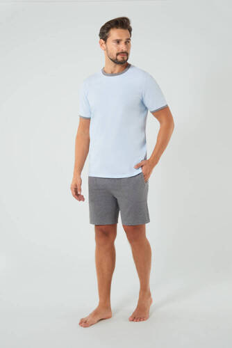 Nikodem Pijama de manga corta para hombre, pantalones cortos Moda Italiana - azul