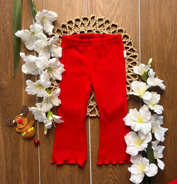 Mamatti LJ814 Leggings rojos para niña acampanados de algodón con canalé