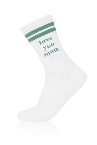 Calcetines de mujer Italian Fashion S198D Love You Mom blancos de media felpa