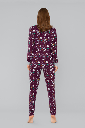 Ava Pijama y pantalón de manga larga para mujer Italian Fashion- estampado burdeos