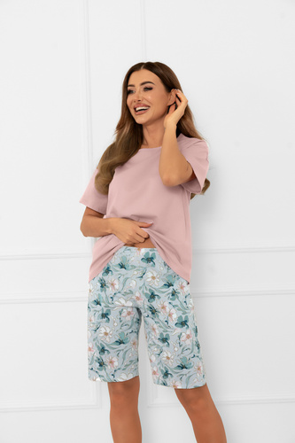 Pijama señora Perlis - manga corta, pantalón corto, algodón Moda Italiana