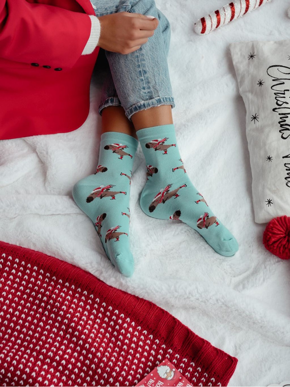 1283.041 Calcetines Capybara sobre patines Milena - Calcetines de Navidad para mujer, azul pastel,