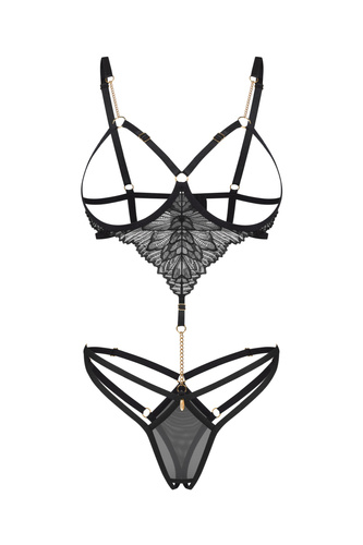 Obsessive Matildea body negro de encaje open cup con aros