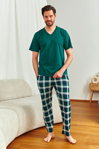Doctor Nap 7368 - Pijama de hombre de algodón con cuello en V camiseta | 100% algodón, pulido hecho - esmeralda
