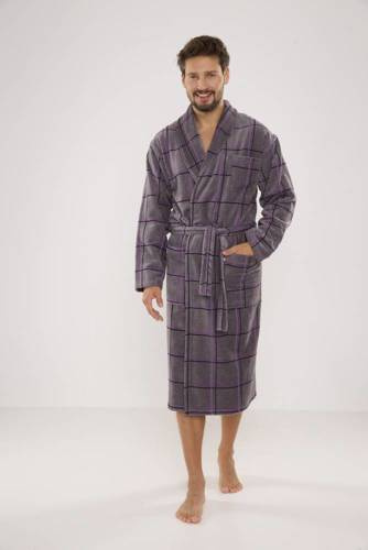 803 / 819 Albornoz de rizo para hombre Twin Forex - gris con cuadros morados (cuadros grises)