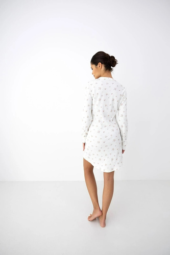 Camisón de mujer Sensis Vida ecru de algodón con flores manga larga