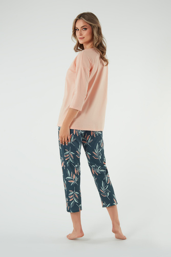 Julietta Pijama señora manga 3/4, pantalón 7/8 Moda Italiana - salmón/estampado