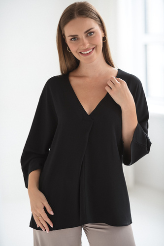 Mamafullness Blusa de embarazada para lactancia Milk&Love negra- viscosa, manga 3/4, oversize