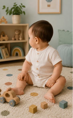 RA55202 Mamatti Pelele de Muselina con Botones de Madera para Verano