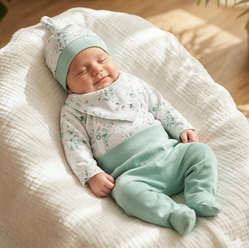 Conjunto bebé NINI algodón orgánico body polaina gorro niña