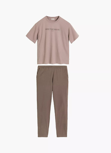 Atlantic NLP-516 Pijama de mujer 100% algodón Manga corta Pantalones largos rosa-beige