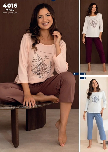 Pijama de mujer Regina 4016 7/8 100% algodón Manga 7/8 Confort ecru