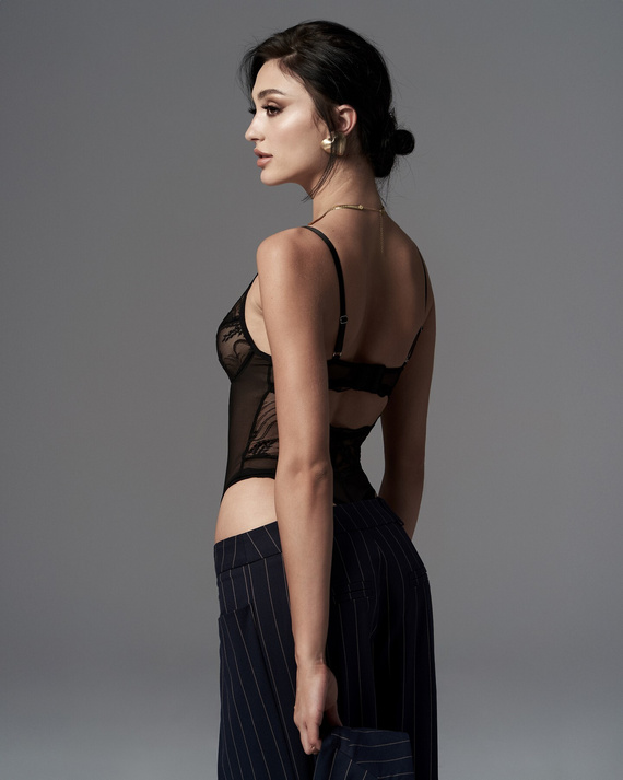 Body Perisia Teddy Obsessive negro encaje con aro abierto elegante