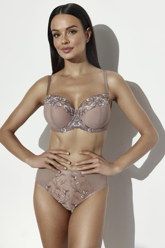 Ava 2273 Mocha Mousse Braguitas clásicas bordadas con malla para mujer