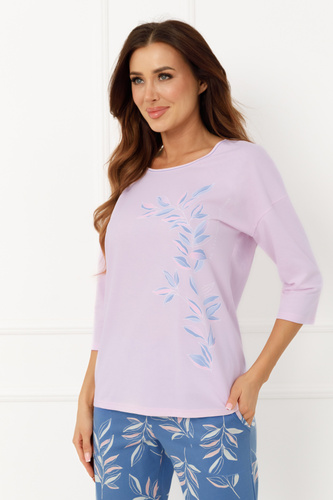 Pijama señora Erula Moda Italiana jersey de algodón 3/4 talla grande rosa