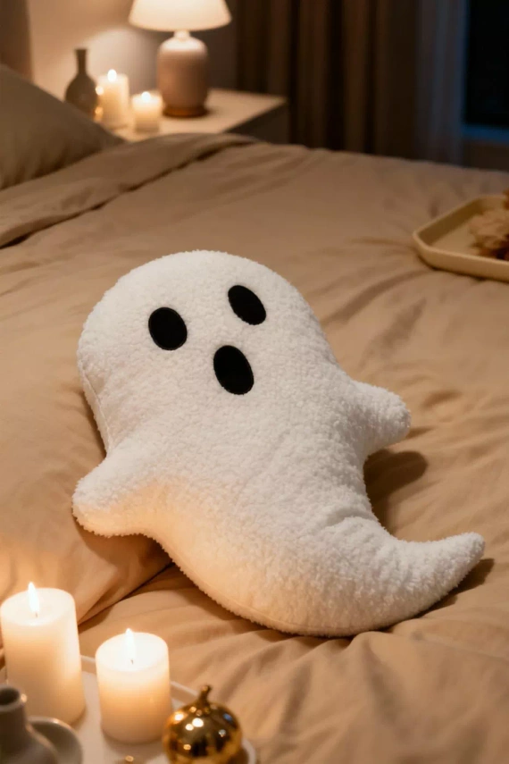 Boucle fantasma Almohada decorativa Spod Igły i Nitki - blanco 28x40 cm, decoración para Halloween y otoño