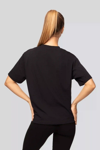 Camiseta urbana negra de algodón para mujer - Manga corta, corte clásico, a la moda con aberturas | Material de alta calidad, elasticidad