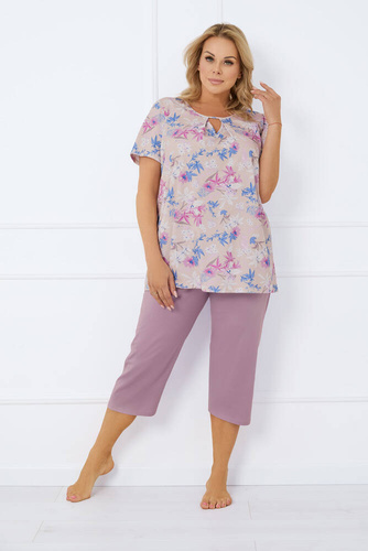 Inger Pijama de señora manga corta, pantalón 3/4 Moda Italiana - estampado/cuero