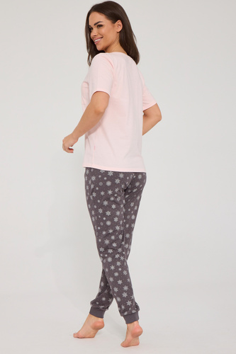 Cornette Margot 1114/515 Pijama de mujer 100% algodón marrón con encaje