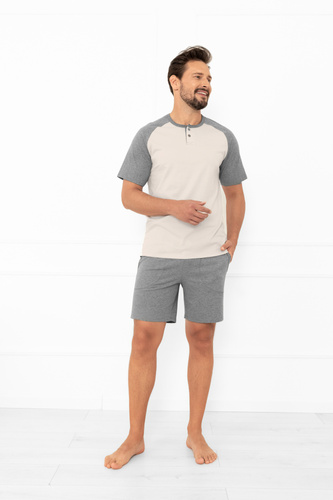 Pijama de hombre Alexander Italian Fashion beige - manga corta y pantalón corto, 100% algodón