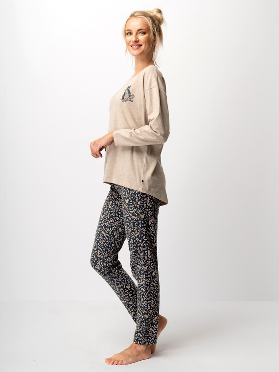 Pijama de señora Key LNS 707 beige - algodón, manga larga, elegante