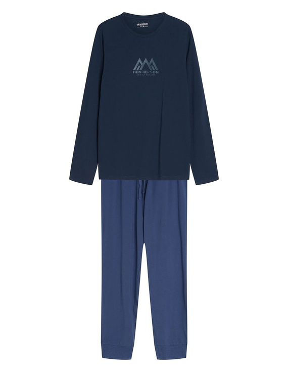 Henderson Fin 45499 Pijama larga para hombre 100% algodón con estampado steel blue