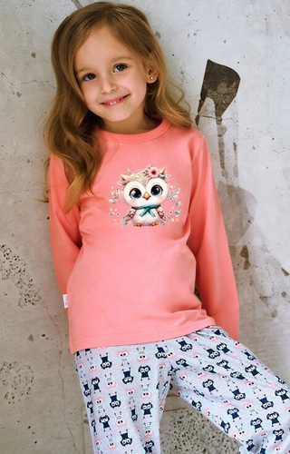 3486, 3487 Pijama de niña albaricoque Emma Taro - algodón, estampado, pantalón con dibujos