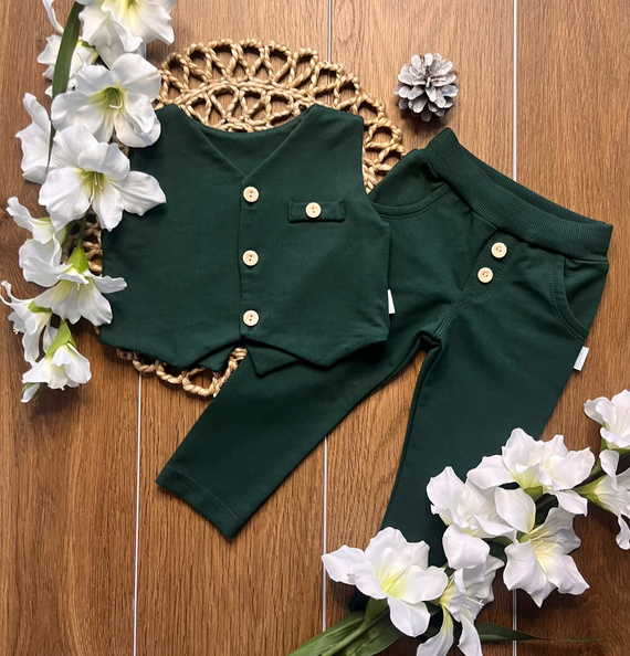 Mamatti KC014 conjunto infantil de algodón verde chaleco y pantalones con botones