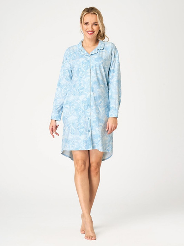 Camisón Key LND 657 azul celeste – botones, SAUDETE FLANNEL, estampado vegetal