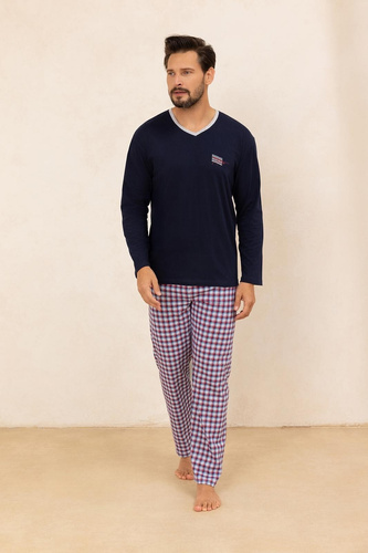 Pijama de hombre Regina 491 azul marino - algodón, manga larga, cómodo y clásico