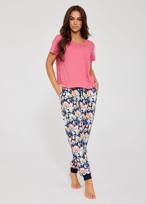 Pijama mujer Cornette Pola 730/337 rosa, algodón 100% con estampado floral