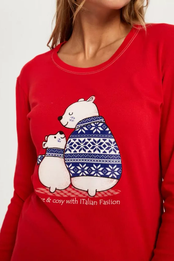 Arktyka Pijama señora manga larga, pantalón largo Moda Italiana - rojo/estampado