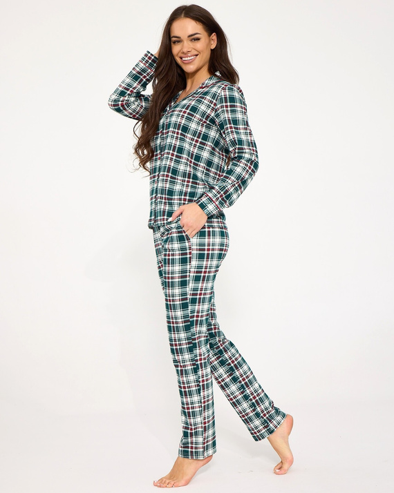 Cornette Francesca 482/490 Pijama de mujer 100% algodón con botones verde