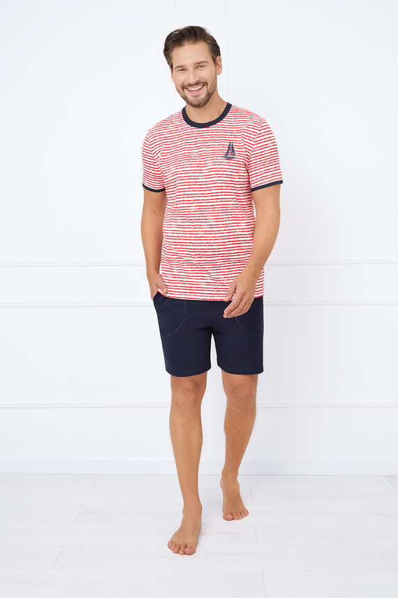 Flota Pijama manga corta hombre, short Moda Italiana - estampado rojo/azul