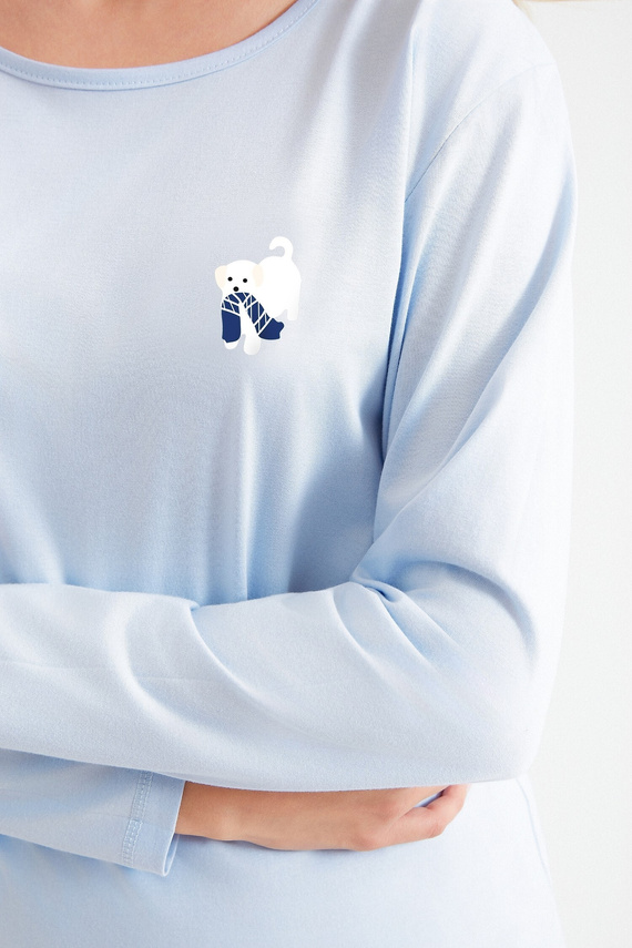 Pijama de mujer Taro Zola 3511 azul - algodón, con estampado de perro y pantalón 7/8