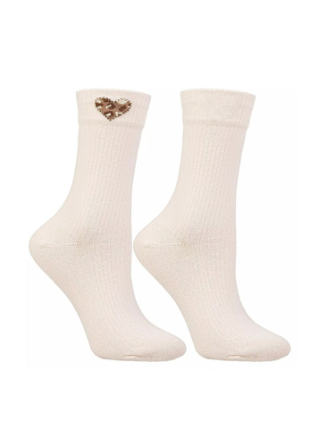 Calcetines de mujer Moraj CSL250-941 de algodón acanalados con corazón de estampado de leopardo