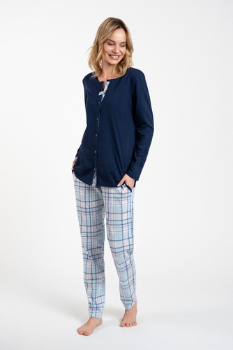 Emilly Pijama de manga larga y pantalón de mujer desabrochado Moda italiana -granate/estampado