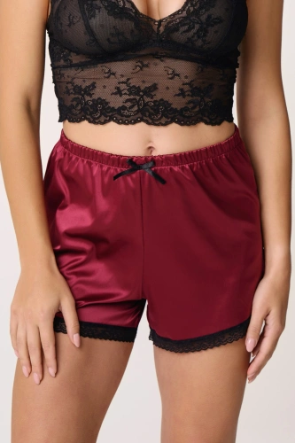Pantalones cortos de pijama Babell Night Whisper burdeos de satén