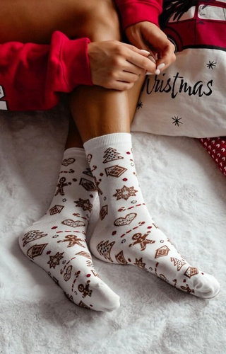1283-038 Calcetines de mujer Gingerbread Milena ecru - festivo, colorido, algodón