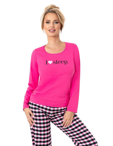 Pijama de señora Donna Sleep Long de algodón fucsia, manga larga, empaquetado en una bolsa de plástico