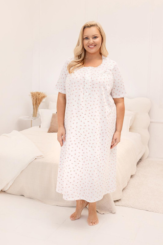 019 Regina Camisón rosa - largo, algodón, con escote abotonado