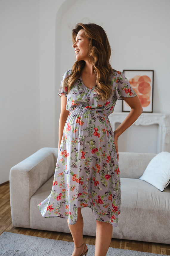 Lovely Dress Midi Milk&Love Vestido premamá y de lactancia azul claro con estampado de frutas