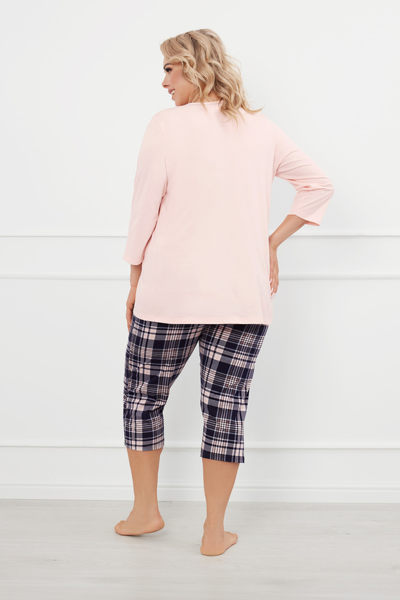 Dona Pijama señora manga 3/4, pantalón 3/4 Moda Italiana - salmón/estampado