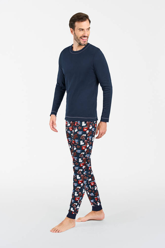Rojas Pijama hombre manga larga, pantalón largo Moda Italiana - azul marino/estampado