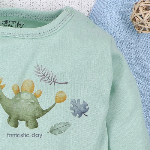 ABN-5566 Dino Explorer body algodón orgánico Nini menta algodón orgánico, manga larga